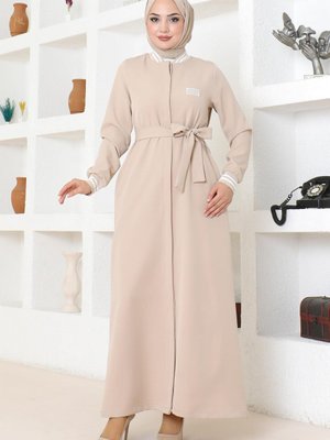 Bej Gizli Düğmeli Ribanalı Ferace Bej Gizli Düğmeli Ribanalı Ferace