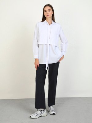 Off White Bağlama Detaylı Pamuklu Poplin Bluz Gömlek Off White Bağlama Detaylı Pamuklu Poplin Bluz Gömlek