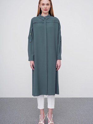 Kol Detaylı Gizli Düğmeli Gri Giy Çık Gç