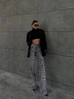 Leopar Printed Straight Kot Pantolon