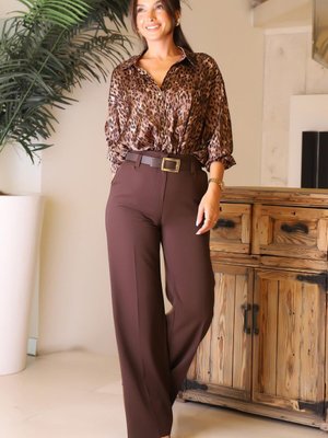 Kahve Kemerli Geniş Paça Pantolon