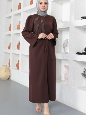 Kahverengi Taş Detaylı Ferace Kahverengi Taş Detaylı Ferace
