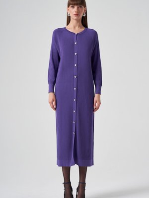 Merserize Çizgi Detay Uzun Hırka Lila