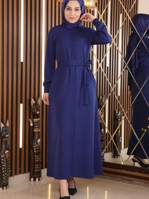 İndigo Gizli Düğmeli Ribanalı Ferace İndigo Gizli Düğmeli Ribanalı Ferace