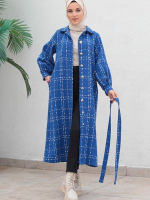 Mavi Düğmeli Kaşe Kaban