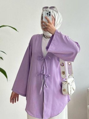 Lila Önü Baglamalı Kimono Tunik