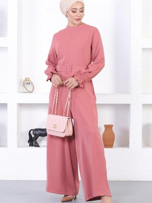 Gül Kurusu Kemerli Tulum Elbise