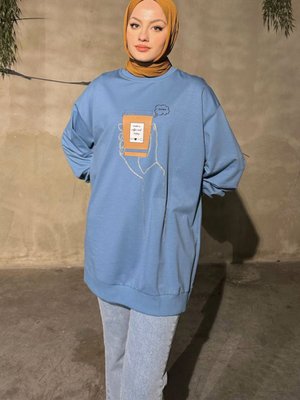 Coffee Zincir Detaylı Sweat İndigo Coffee Zincir Detaylı Sweat İndigo
