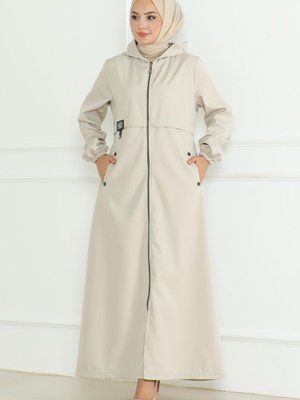 Bej Armalı Fermuarlı Trençkot