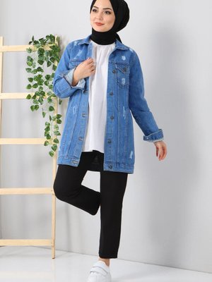 Mavi Düğmeli Kot Ceket