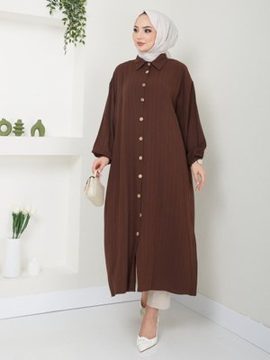 Kahverengi Yırtmaçlı Viskon Tunik Kahverengi Yırtmaçlı Viskon Tunik