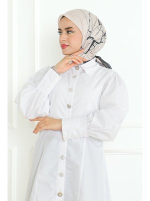 Bej Celine Desenli Soft Eşarp