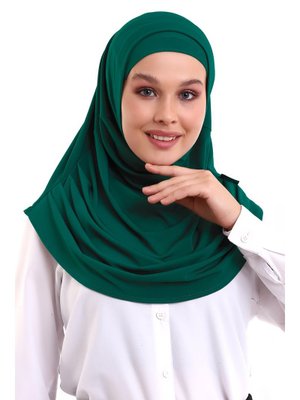 Yetişkin Boneli Hazır Pratik Eşarp Zümrüt Yeşili