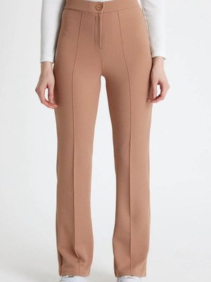 Bej Likralı Geniş Paça Pantolon