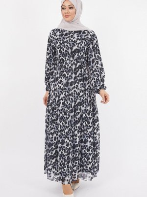 Siyah Leopar Desenli Şifon Elbise Siyah Leopar Desenli Şifon Elbise