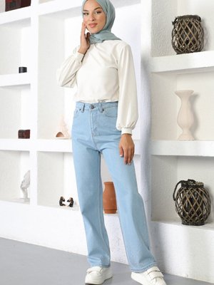 Açık Kot Taş Detaylı Pantolon Açık Kot Taş Detaylı Pantolon