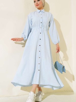 Mavi Boydan Metal Düğmeli Çizgili Spor Elbise Mavi Boydan Metal Düğmeli Çizgili Spor Elbise