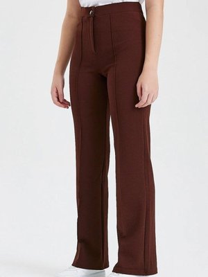 Kahverengi Likralı Geniş Paça Pantolon