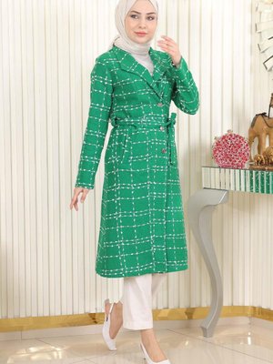 Zümrüt Kemer Detaylı Düğmeli Kaşe Kaban