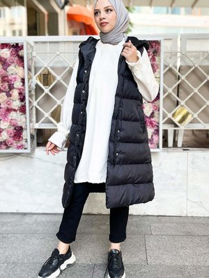 Siyah Cep Detaylı Şişme Yelek