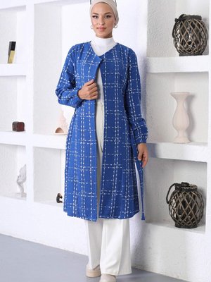 Mavi Kemerli Kaşe Kaban Mavi Kemerli Kaşe Kaban