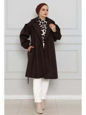 Acı Kahve Kruvaze Yaka Kolu Lastikli Trençkot Acı Kahve Kruvaze Yaka Kolu Lastikli Trençkot