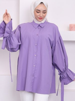 Lila Balon Kol Detaylı Terikoton Gömlek