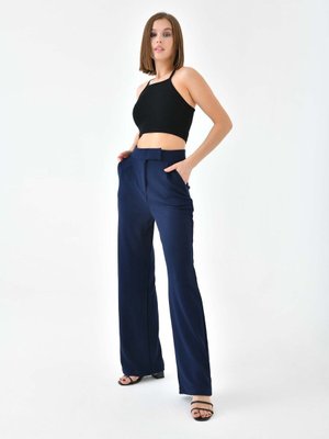 Lacivert Yüksel Bel Cırt Kapama Likralı Palazzo Pantolon