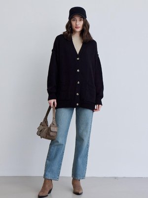 Yumuşak Dokulu Oversıze Hırka Siyah Yumuşak Dokulu Oversıze Hırka Siyah