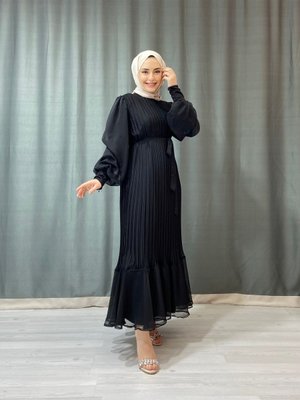 Piliseli Janjan Şifon Elbise