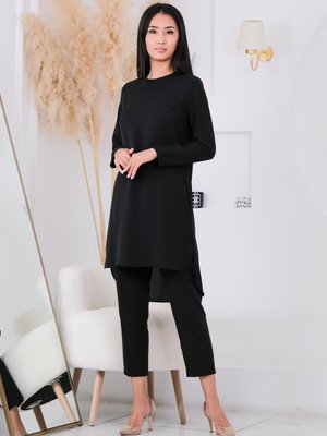 Massimo Donna Uzun Kollu Şifon İçlik Siyah S