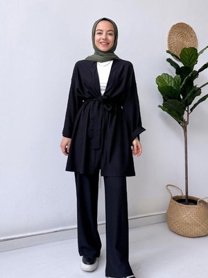Fakir Kol Kemerli Kimono İkili Takım Siyah