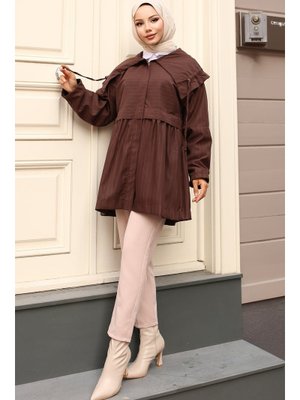 Kahverengi Yakalı Trençkot