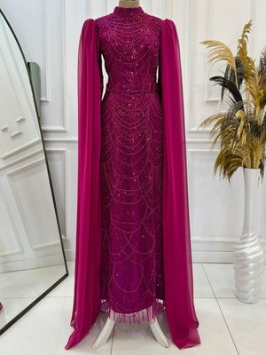 Fuşya Devin Abiye Elbise