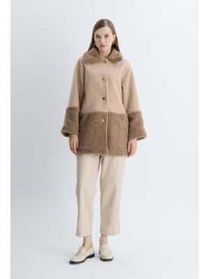 Kahve Düğmeli Kaşe Kısa Kaban