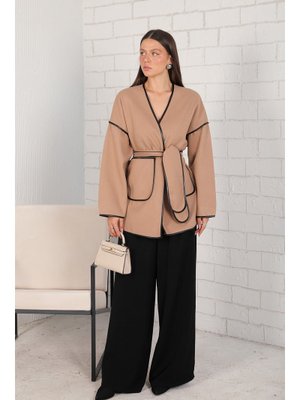 Bej İnce Kaşe Biyeli Kap