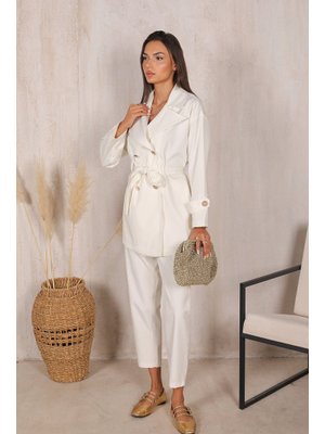 Ekru Trenç Pantolon Takım