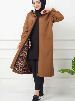 Leopar Desenli Trenckot Taba