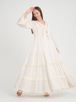 Rahat Ve Kullanışlı Uzun Elbise, Fildişi Rengi Astarlı