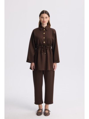 Kahve Mary Bel Büzgü Detay Scuba Takım