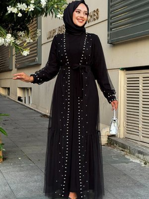 İnci İşlemeli İkili Abaya Takım