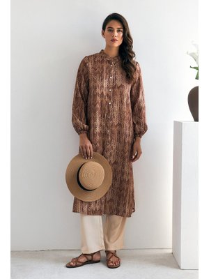 Camel Desenli Uzun Tunik Pantolon Takım Camel Desenli Uzun Tunik Pantolon Takım