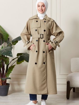 Apolet Detaylı Su İtici Kumaş Kemerli Ara Boy Kadın Trençkot Apolet Detaylı Su İtici Kumaş Kemerli Ara Boy Kadın Trençkot
