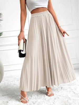 Krem Pliseli Beli Lastikli Etek