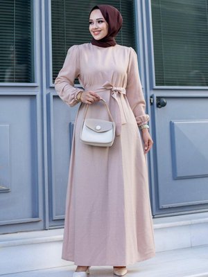 Açık Somon Kemer Detaylı Elbise Açık Somon Kemer Detaylı Elbise