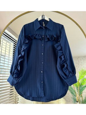 Fırfır Detaylı Armürlü Tunik Gömlek