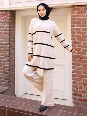 Taş Rengi Çizgili Fitilli Takım Taş Rengi Çizgili Fitilli Takım