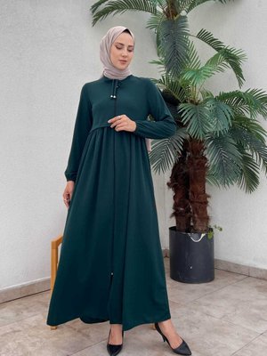 Boydan Fermuarlı Ferace Yeşili Zümrüt