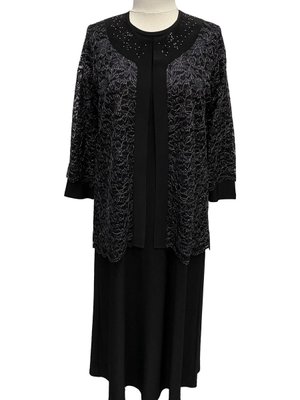 Siyah Nimet Ceketli Abiye Elbise Anne Takım