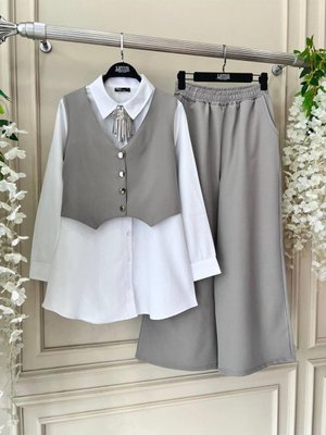 Yelek Gömlek Pantolon Takım Tesettür 3'lü Kombin